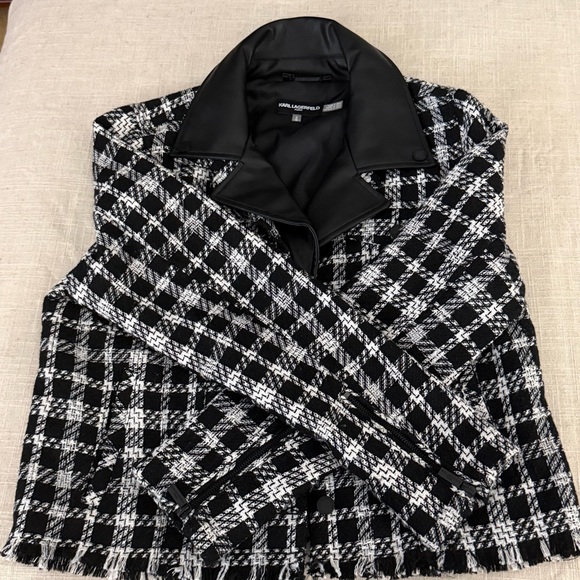 Karl Lagerfeld Paris Tweed Moto Jacket Black White Size M - Picture 4 of 8